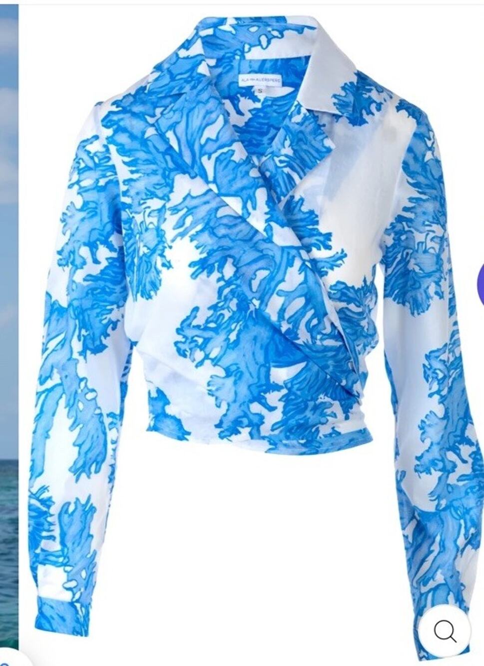 ALA Von AUERSPERG Pheobe Cotton wrap Top Blue Coral $475 Size XS